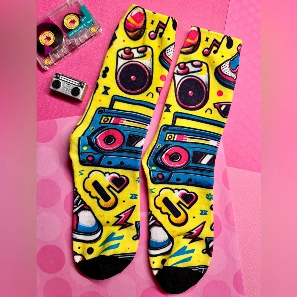 New Retro 80s 90s Style Boombox Sunglasses Music Women’s Size L (8-11) Socks